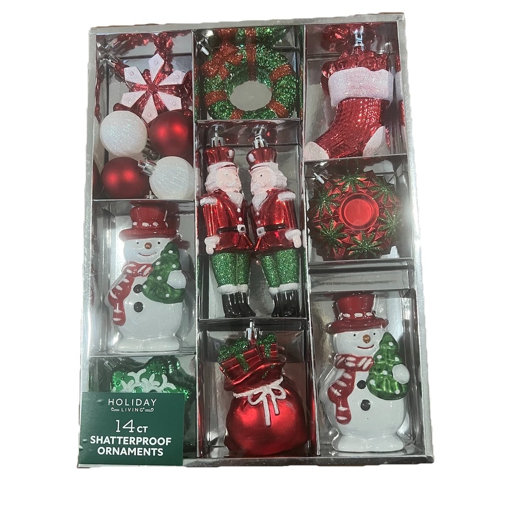 Holiday Living‎ 14 Count Shatterproof Ornaments Christmas Red Green White